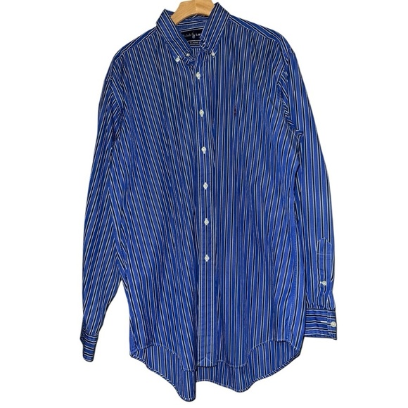 Ralph Lauren Vintage Men’s Size L Blue Striped Classic Fit Button Down Shirt - Picture 2 of 6